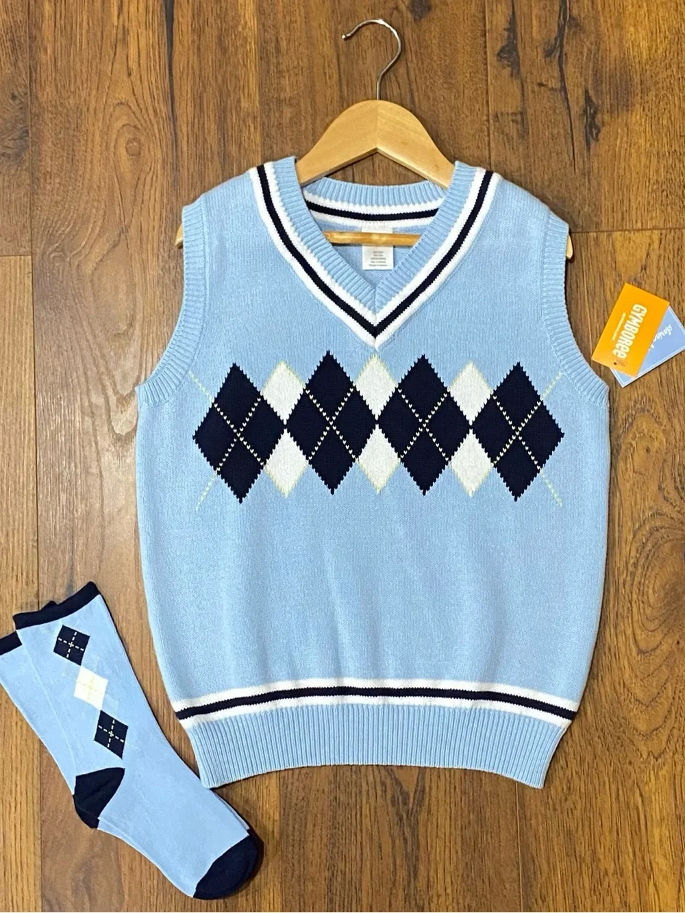 Gymboree Boys ‘Spring Jubilee’ Light Blue Argyle Sweater Vest with Socks Size 7